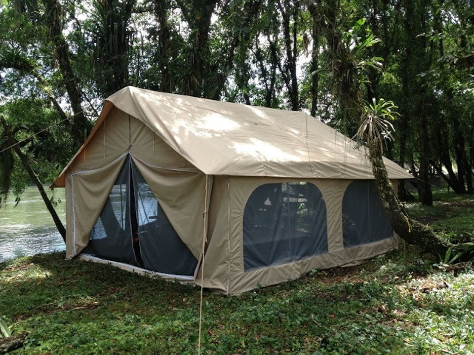 Colorado Lodge - Custom Lodge Tent shown along river in Amazon forest. Highest quality material and craftsmanship. Made in USA. Custom