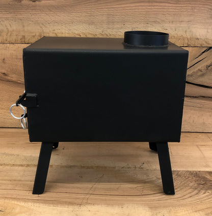 Base Camp Wood Stove by North Woods Fabrication, side view