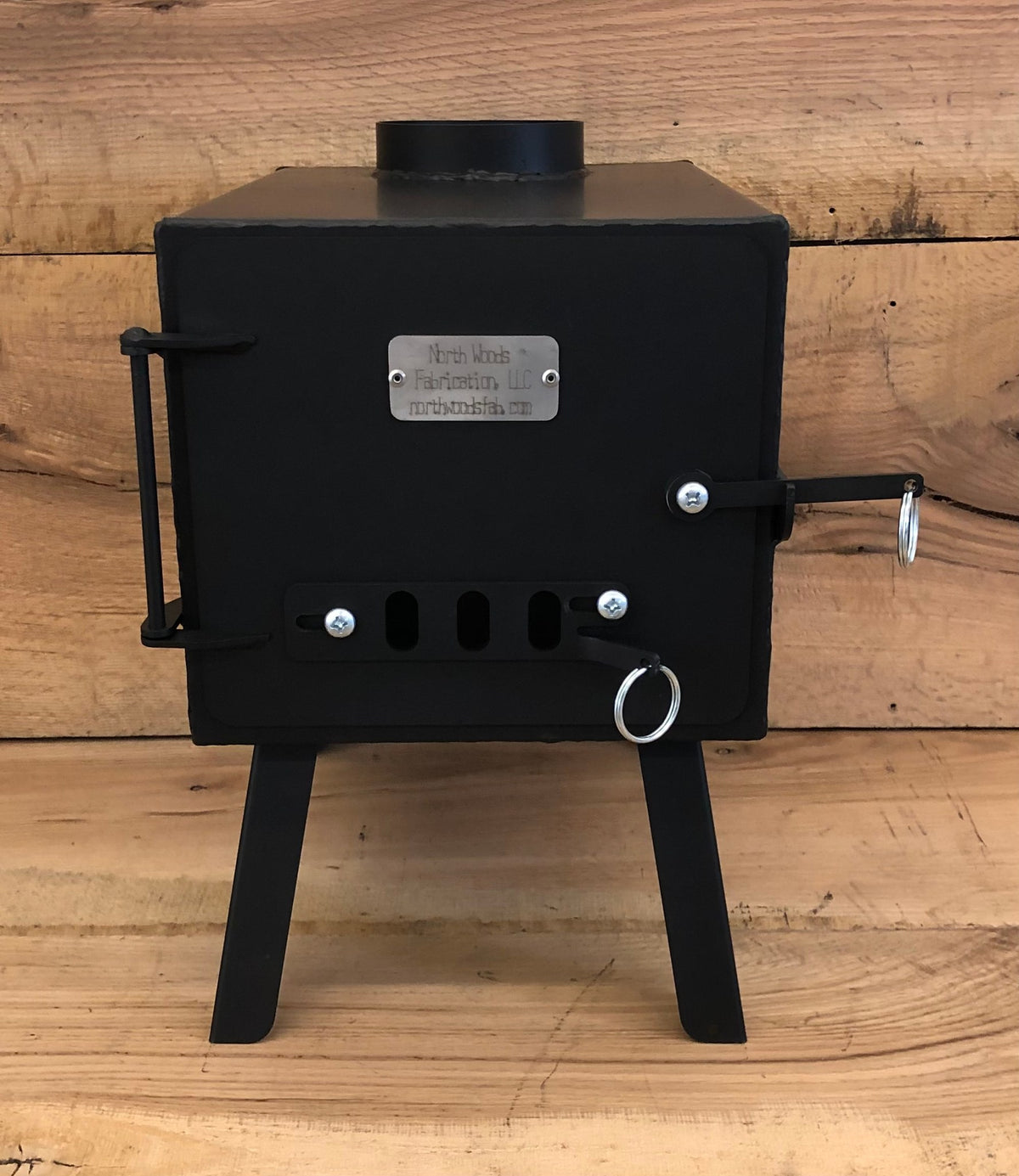 Base Camp Wood Stove Kit by North Woods Fabrication, front view