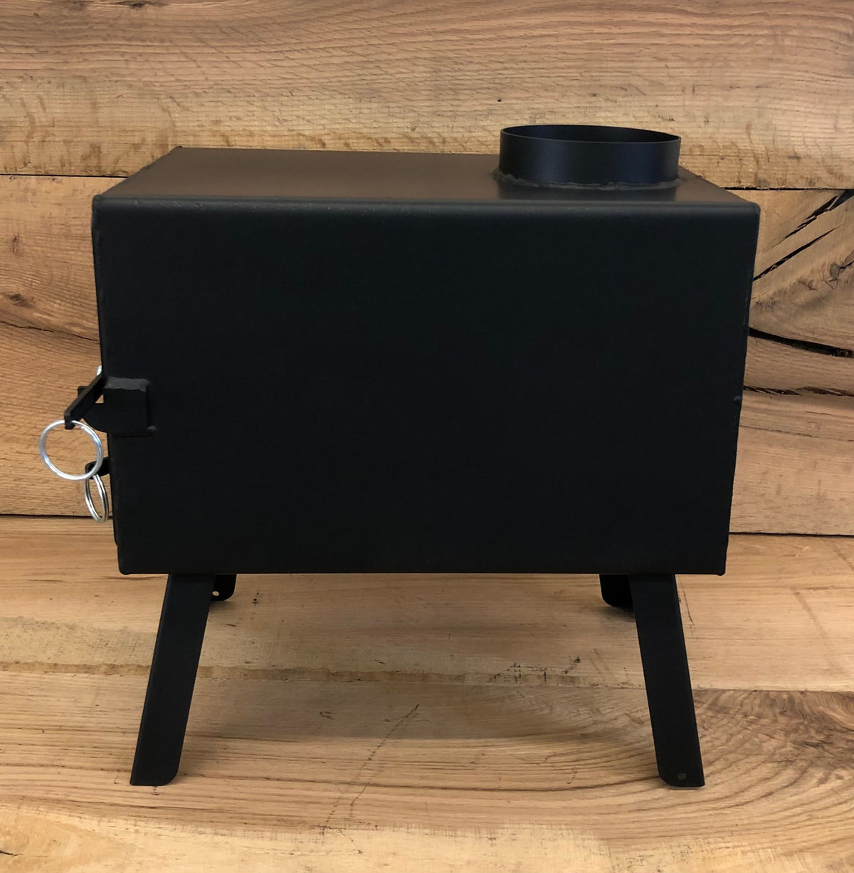Base Camp Wood Stove Kit by North Woods Fabrication, side view