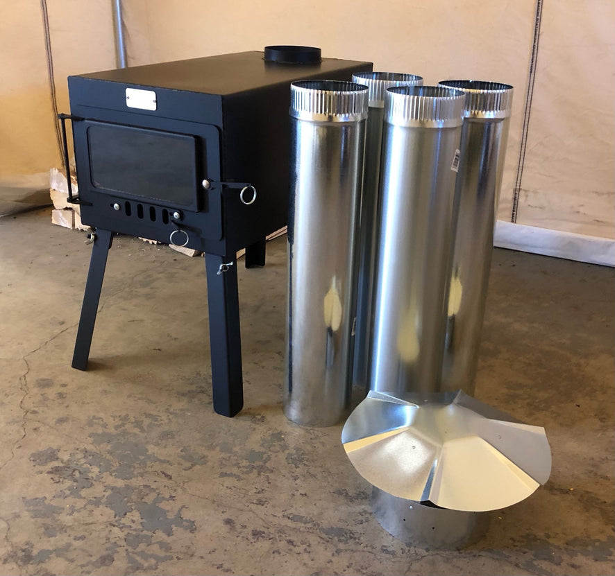 Explorer Wood Stove Kit by North Woods Fabrication, the stove in the 10x12 and 10x15 bundles