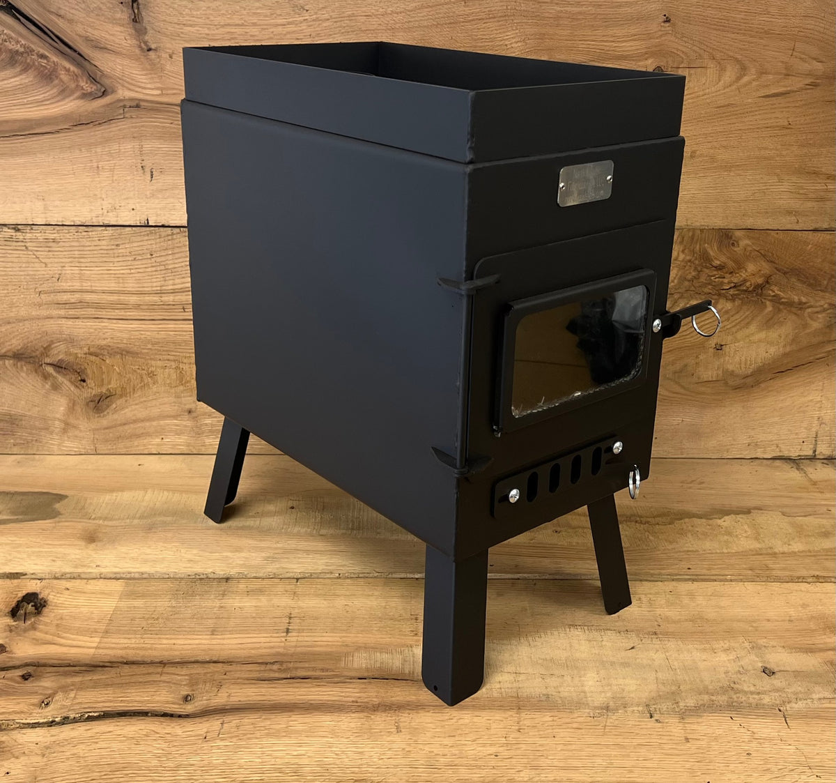 Sauna Wood Stove by North Woods Fabrication, three-quarter view