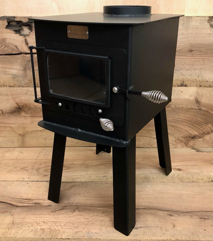 Woodsman Stove Kit by North Woods Fabrication, three-quarter view from the right