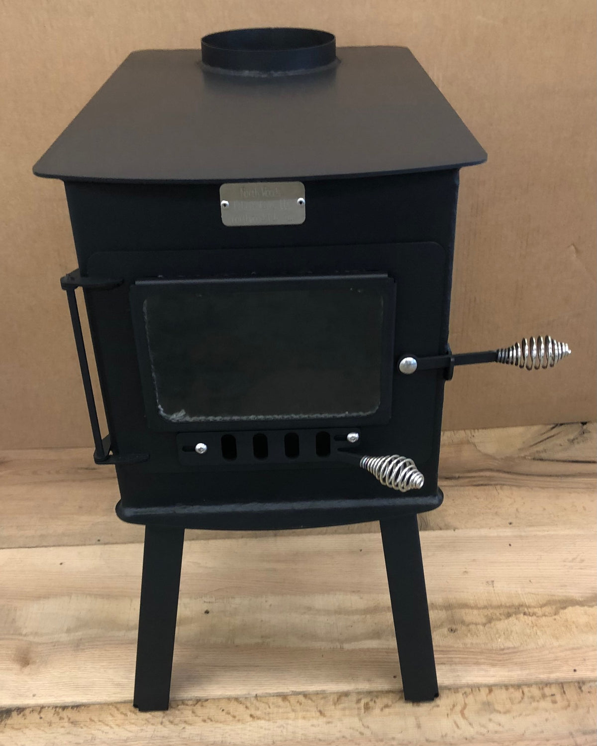 Woodsman XL Wood Stove by North Woods Fabrication, front view from above