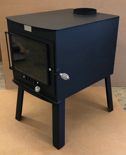 Woodsman XXL Wood Stove by North Woods Fabrication, front three-quarter view