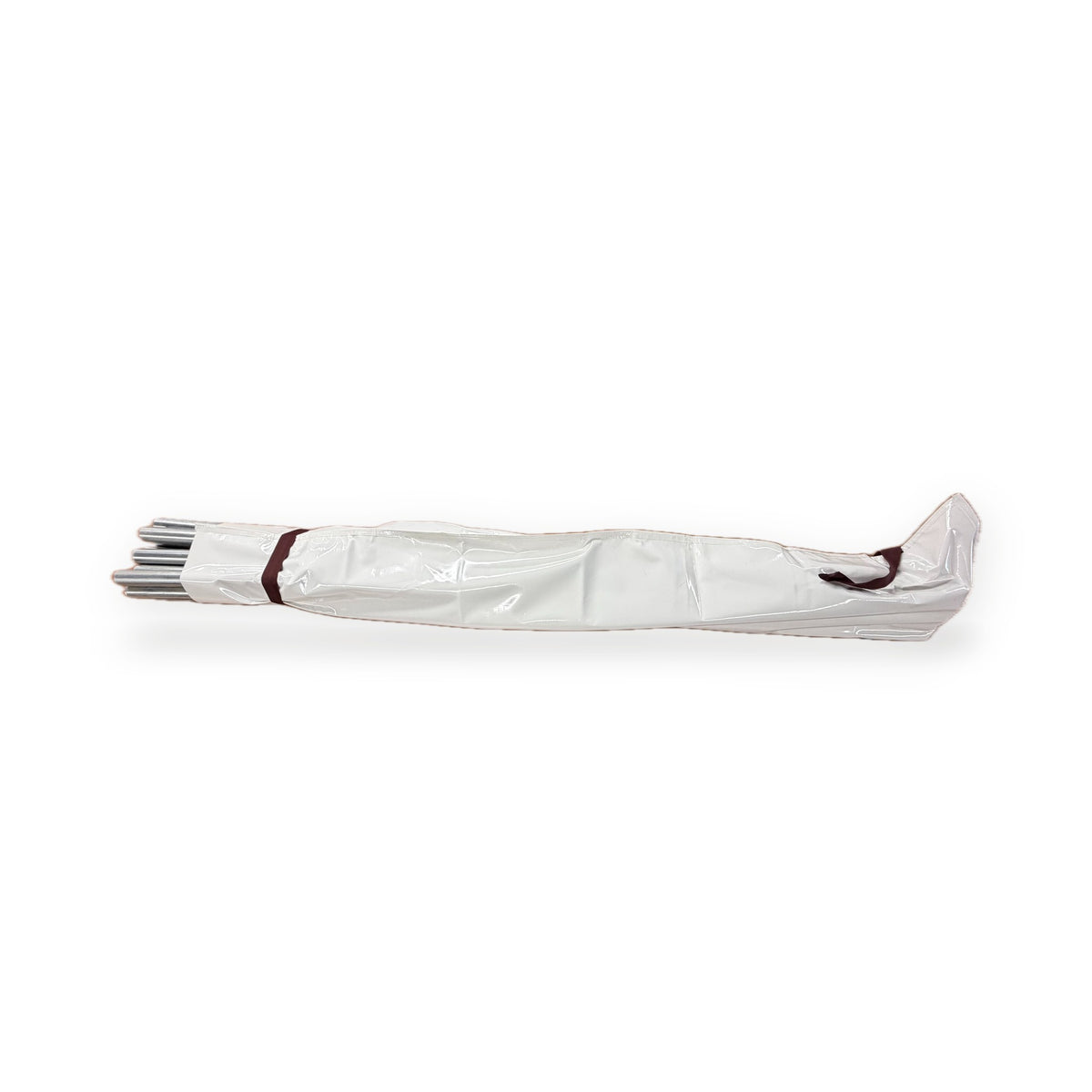 Large Tent Pole Bag strapped around steel frame poles, side view, on a white background