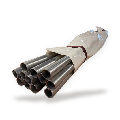 Large Tent Pole Bag in white vinyl wrapped around steel frame poles, on a white background
