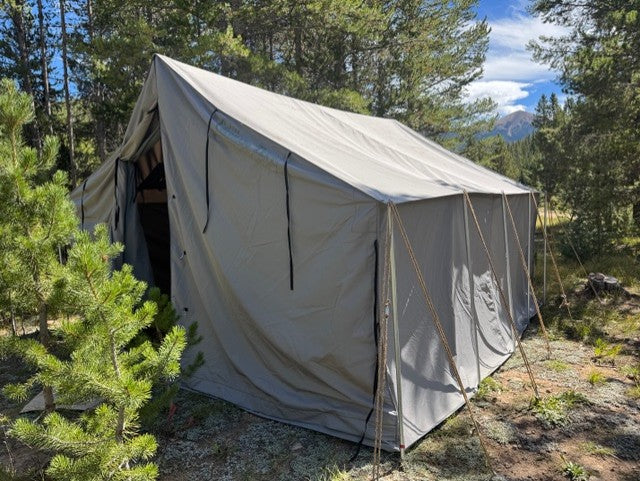 The 1890 in WeatherMax 80, Light Charcoal, pitched on the external pole kit at an elk camp in northern Colorado