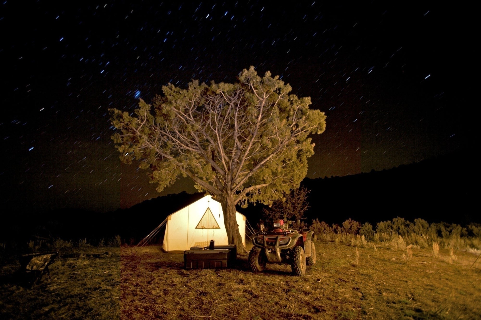 Colorado canvas tent under starry sky