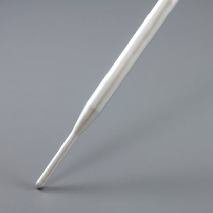 Close-up of the tapered end of an aluminum side tent pole on a gray background.